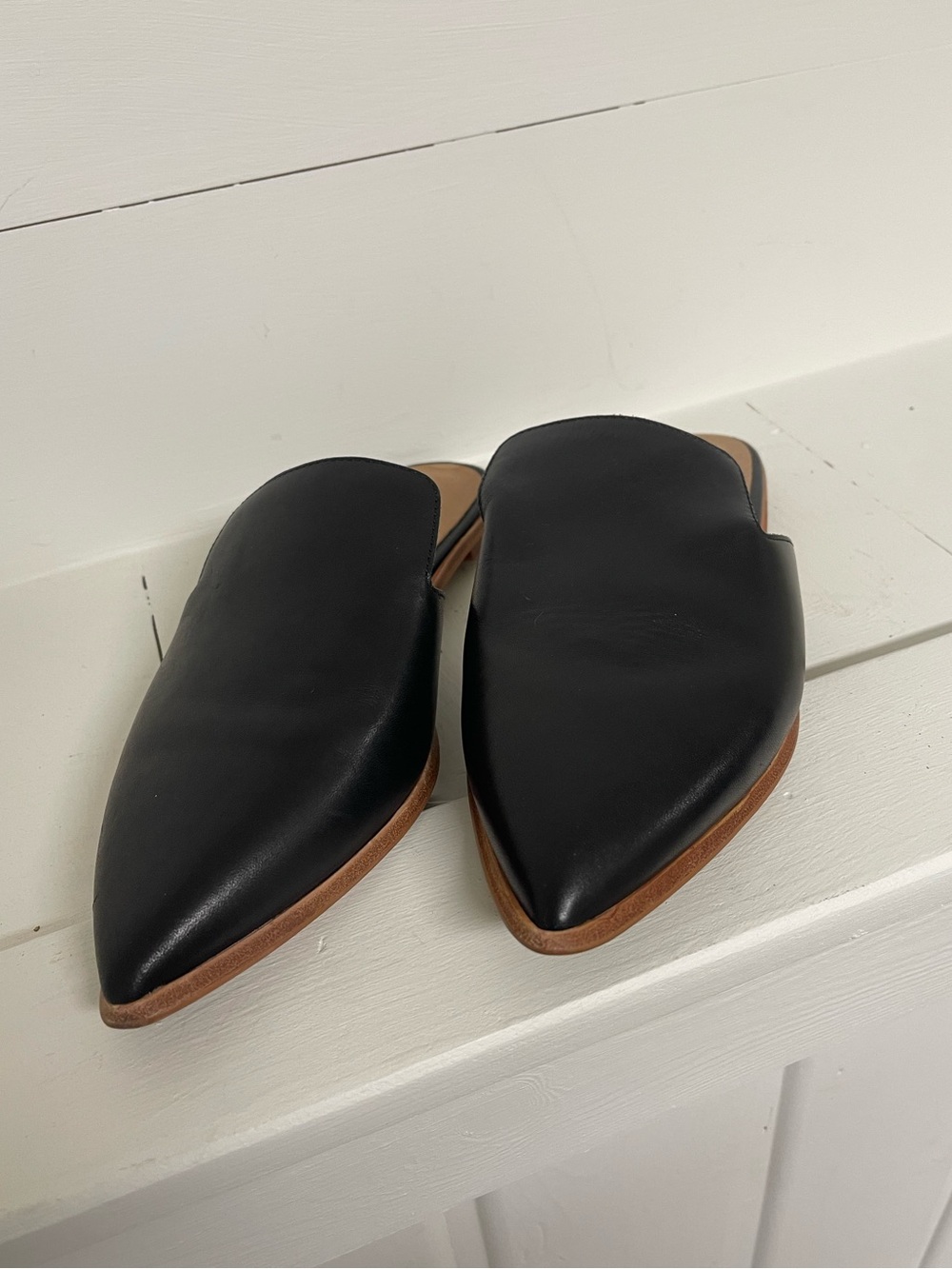 Madewell Gemma Mules Black Leather Pointed Toe Slip On Flats Size 8